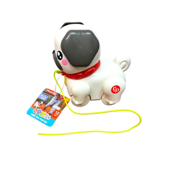 Fisher-Price Other - Fisher-Price Pets Walk-the-Pup‎ Pug Pull Toy White Grey Dog 12m+